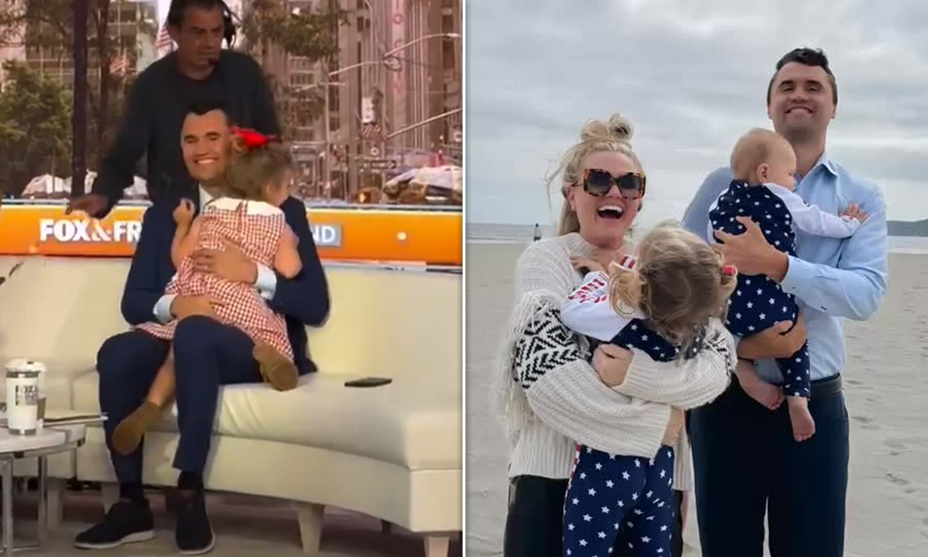 Emotional video shows Charlie Kirk embrace his young daughter as she  visited him on TV set
