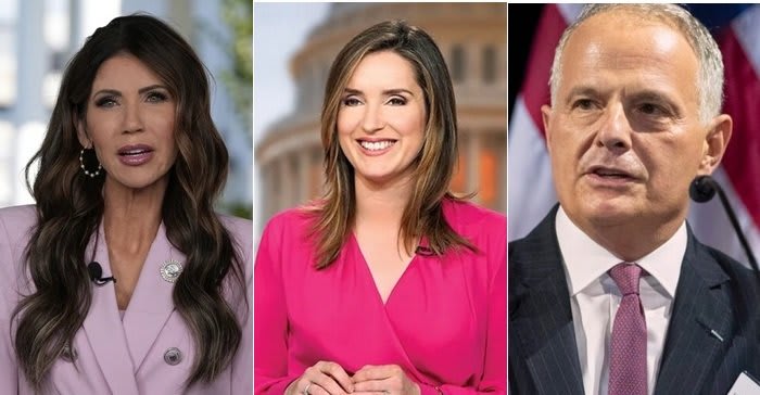 From left: Homeland Security Secretary Kristi Noem, Face the Nation host Margaret Brennan, CBS News “ombud” Kenneth Weinstein.