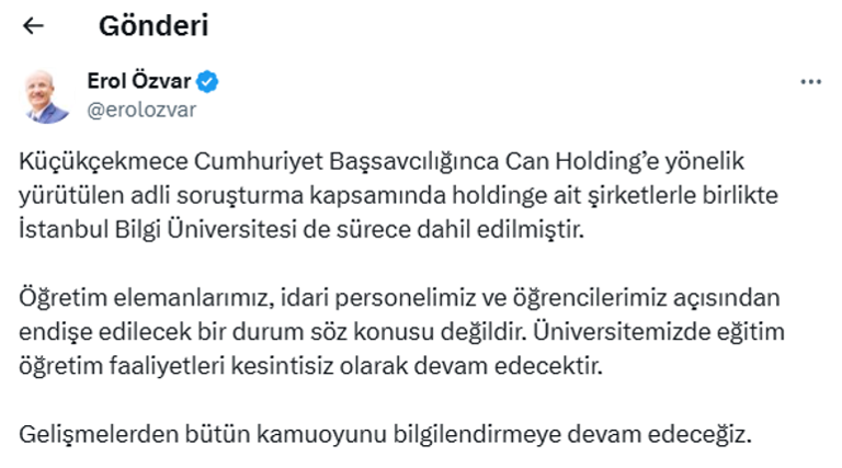 Can Holding operasyonu: YÖK’ten Bilgi Üniversitesi açıklaması