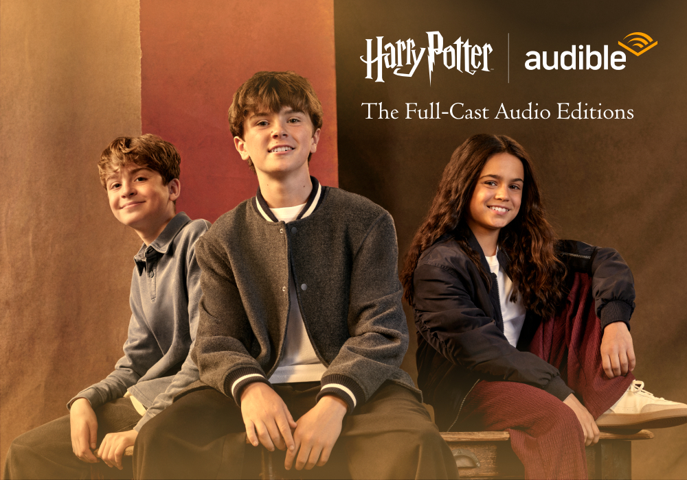 Audible of (left to right) Max Lester, Frankie Treadway and Arabella Stanton, the voice actors for Ron Weasley, Harry Potter and Hermione Granger in a brand new Harry Potter audio book series. (Audible/PA Wire)
