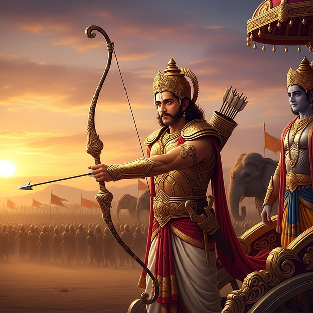 Arjuna knew the outcome of the war rested on his shoulders.