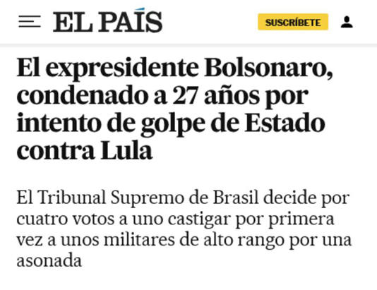 El País destaca que julgamento de Bolsonaro seguiu mesmo sob 'forte pressão' do governo dos Estados Unidos Foto: Reprodução
