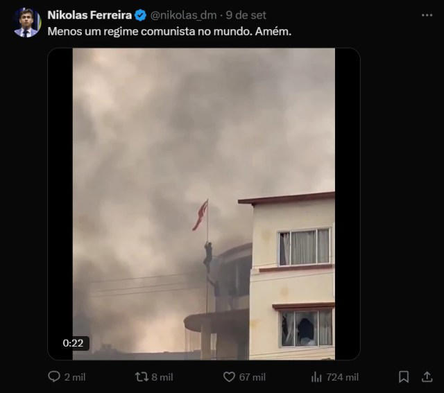 Publicação em rede social sobre o conflito civil no Nepal