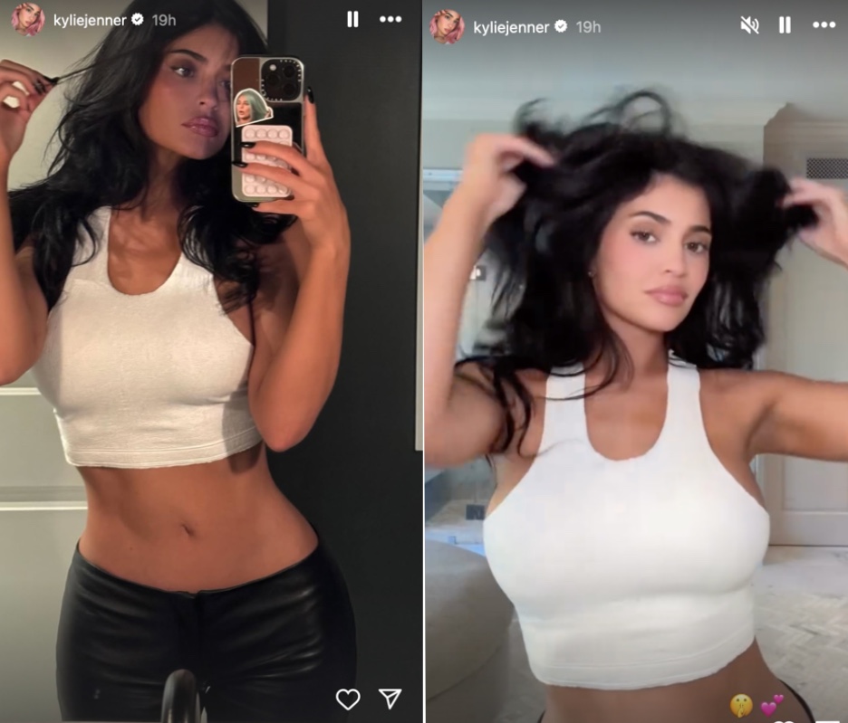Kylie Jenner Rocks Bold White Crop Top and Leather Pants in New Selfie
