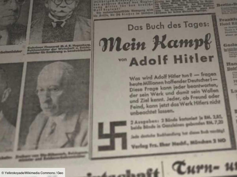 Encart publicitaire paru dans un journal nazi en janvier 1933 : "Le livre du jour : Mein Kampf d’Adolf Hitler".