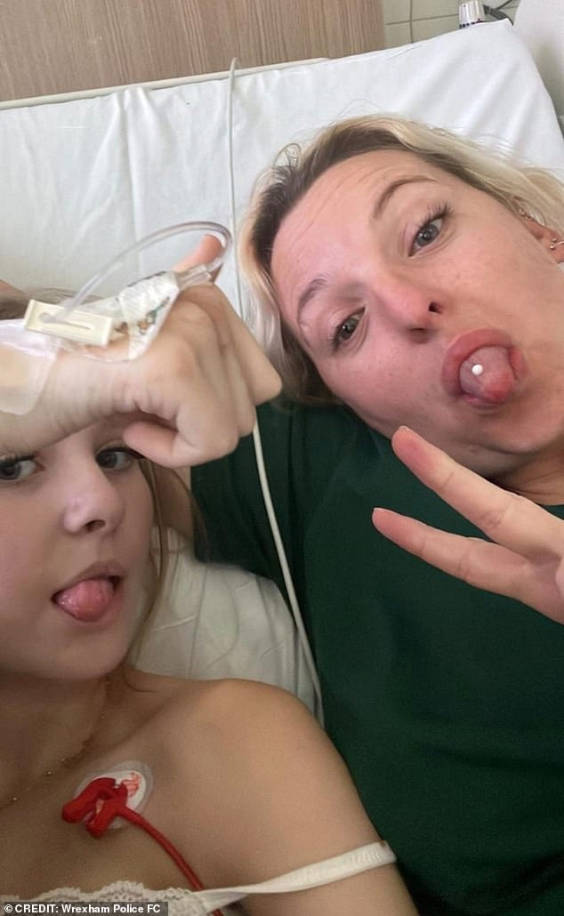 The 13-year-old (left) has since been through two open-heart surgeries, has had a pacemaker fitted, and is now undergoing intensive rounds of chemotherapy