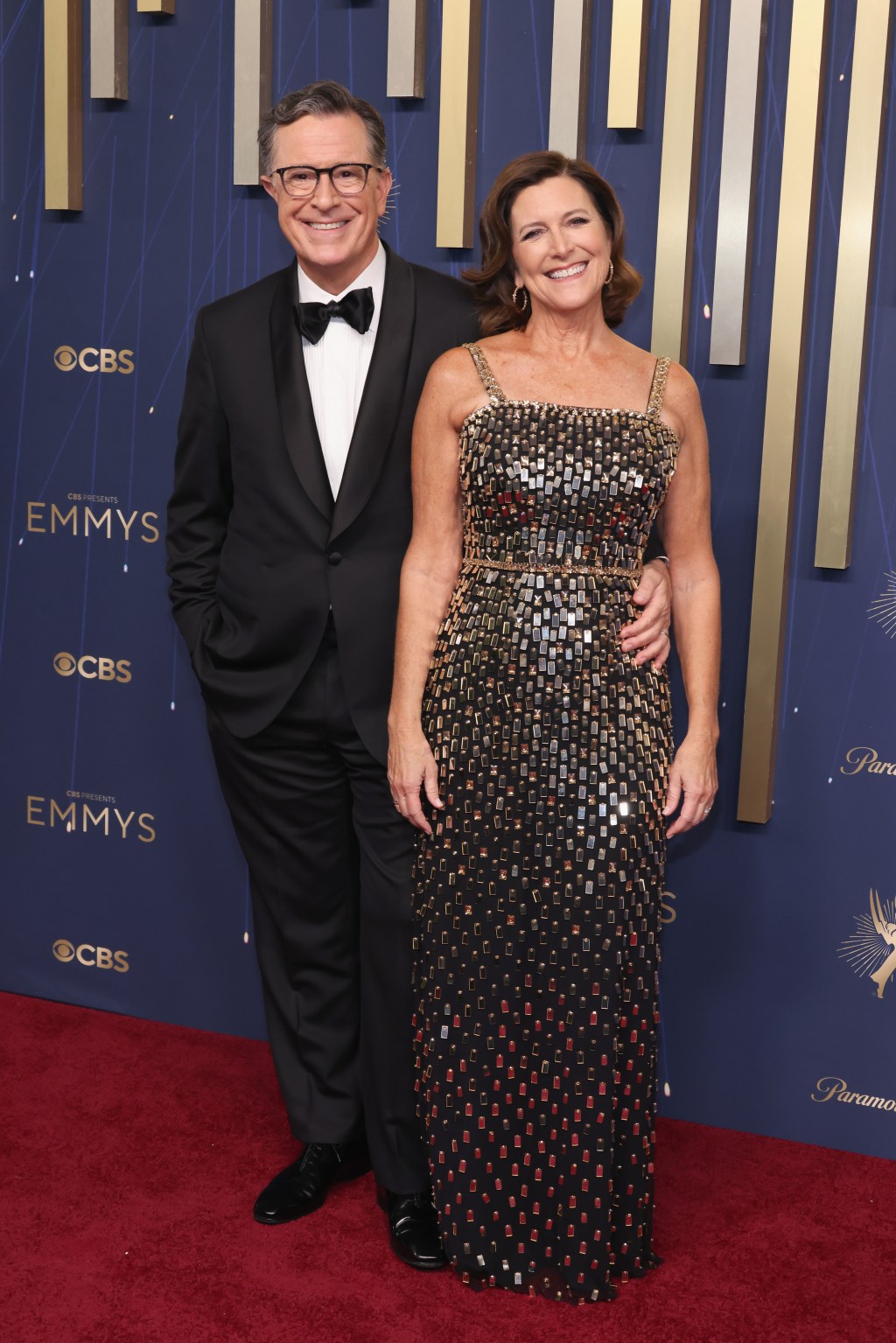 Colbert walked the red carpet with his wife, Evie. WireImage