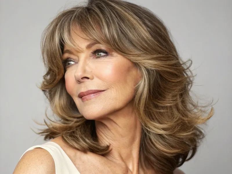 9. Mid-Length Layers with Curtain Bangs