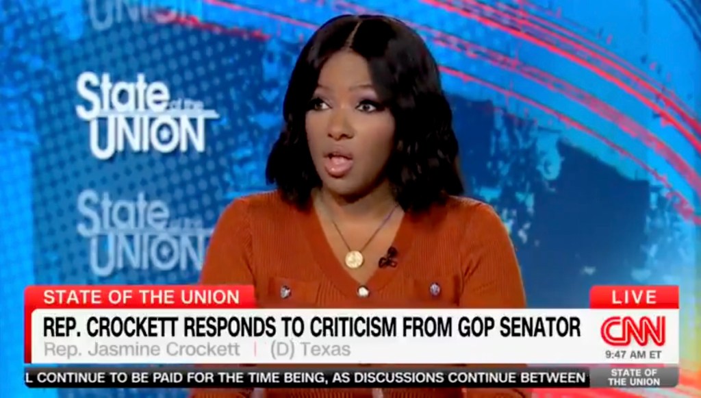 Jasmine Crockett seen on CNN on Sept.. 21, 2025. CNN