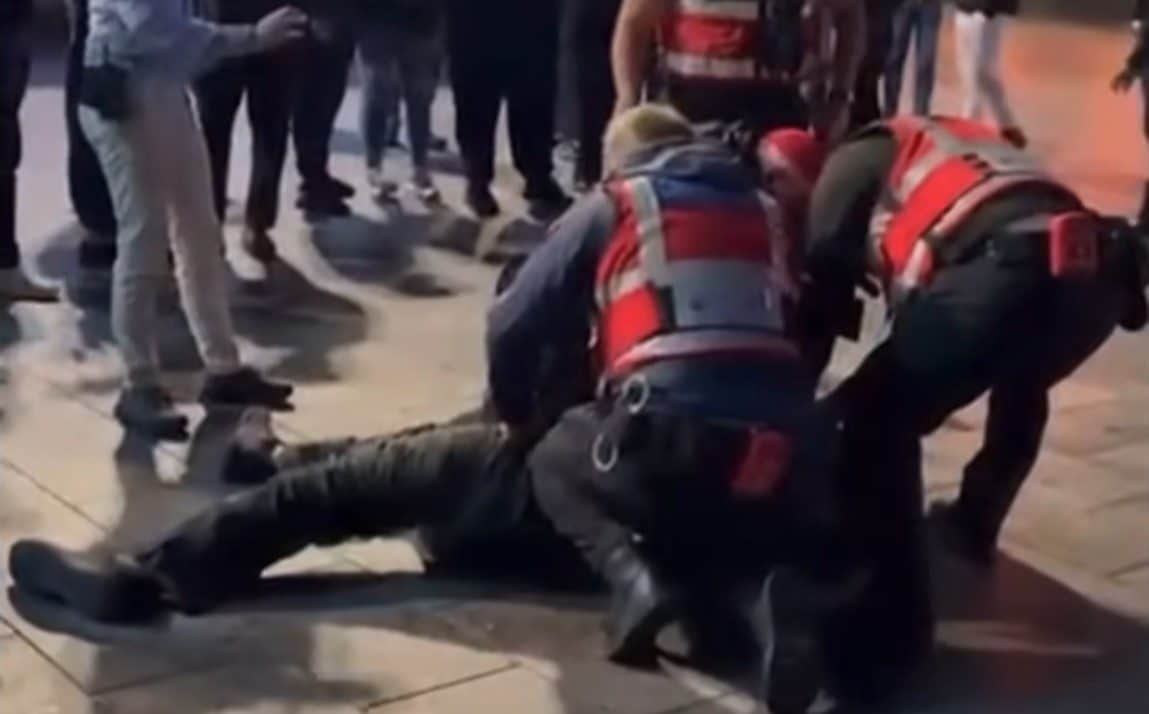 Video footage of the incident showed private security guards pinning a suspect to the ground