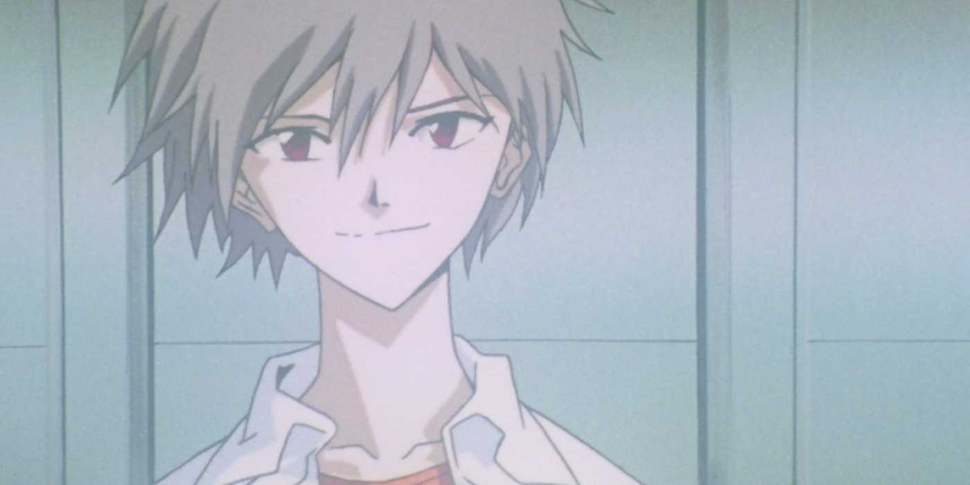 Kaworu smiles at Shinji in Neon Genesis Evangelion.