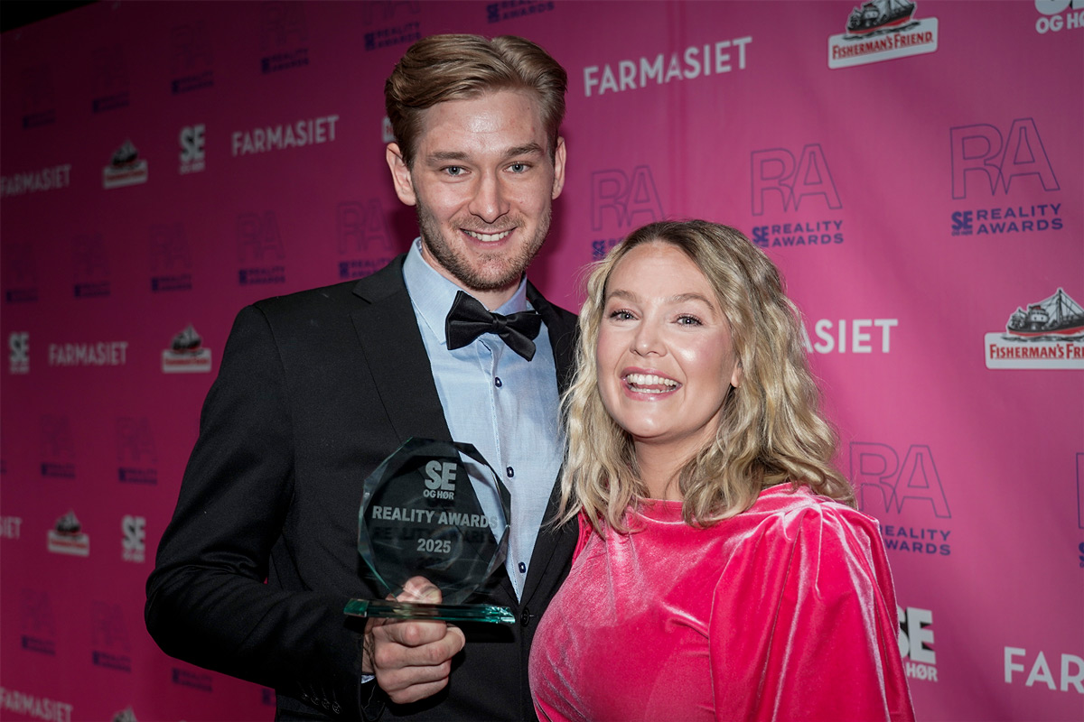 Camilla Sagen og Markus Botten etter utdelingen av Se og Hørs Reality Awards på Ambassaden i Oslo søndag kveld. Foto: Thomas Fure / NTB