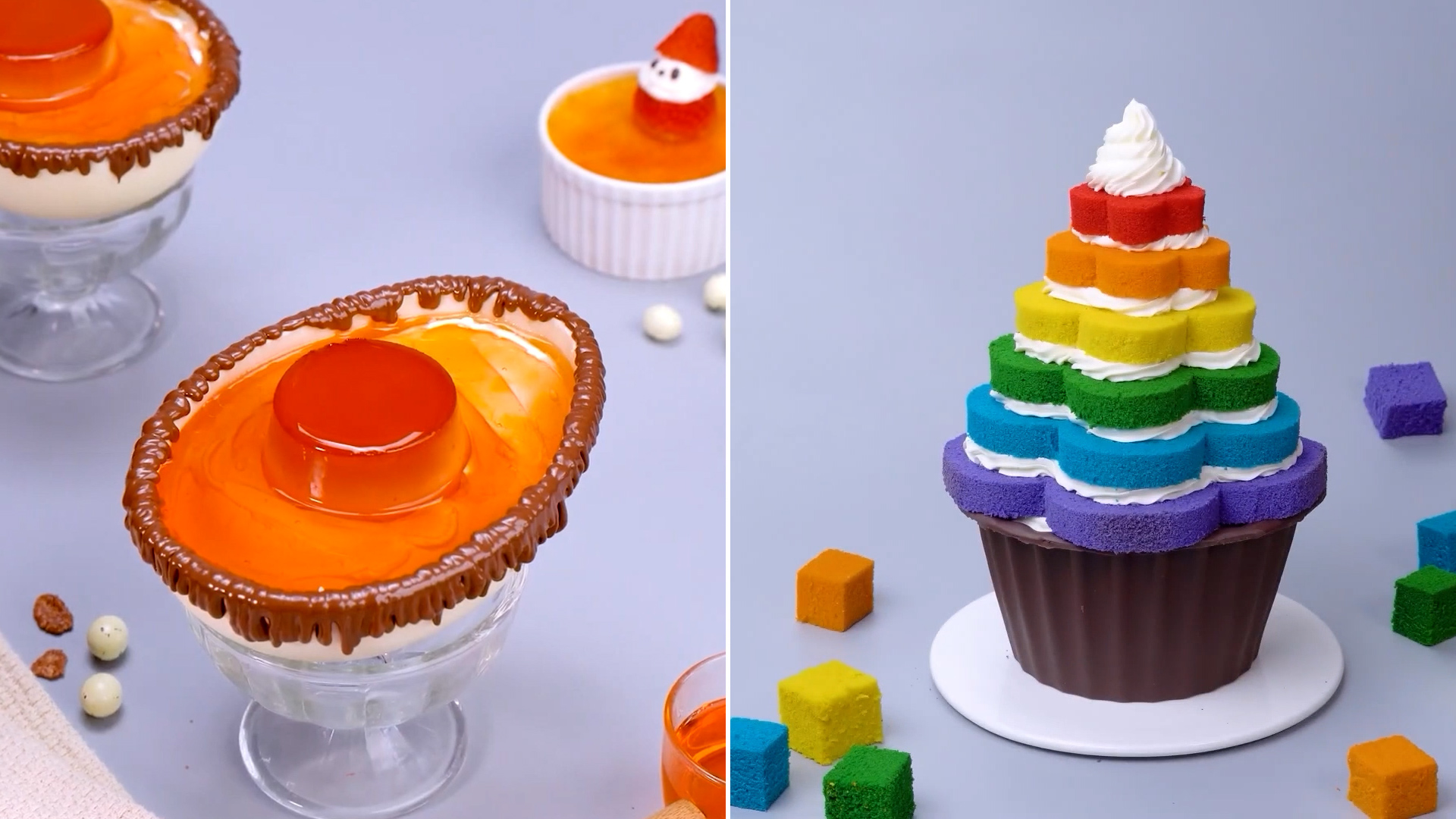 Colorful Pudding and Rainbow Cupcake