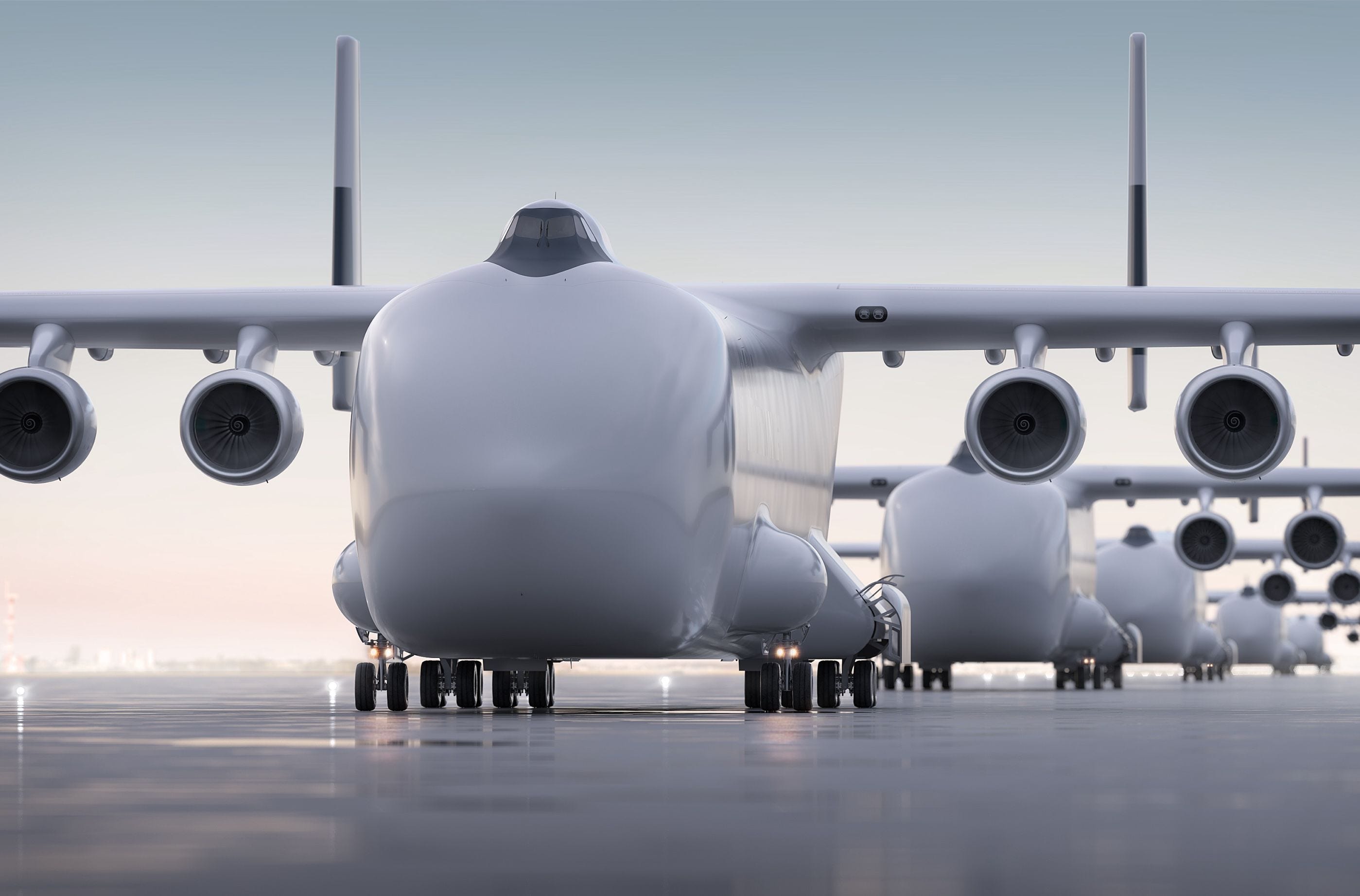 Rendering of a fleet of Radia's WindRunner cargo planes.