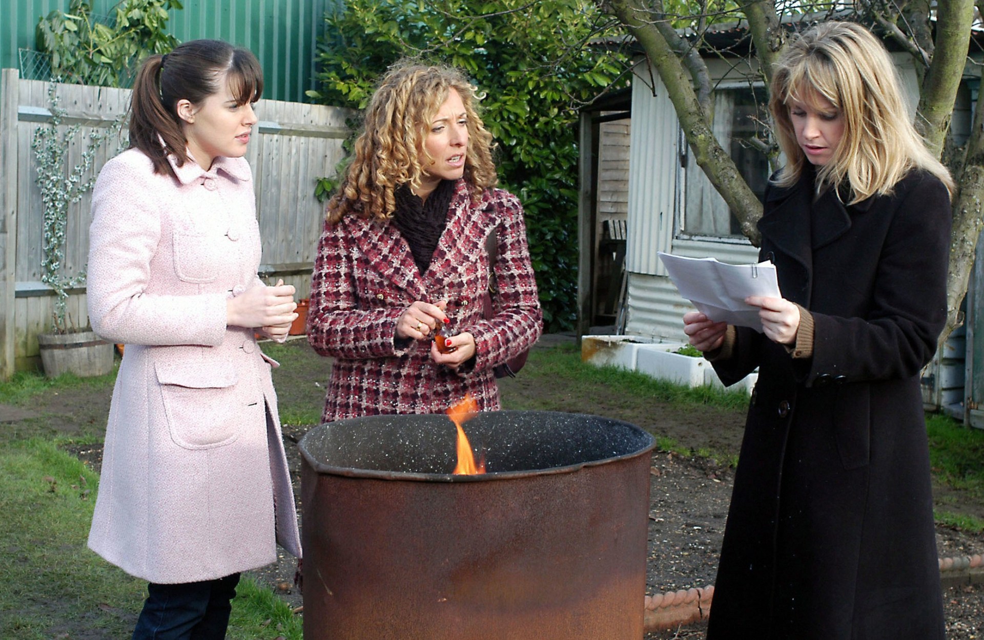 The love triangle lead to the trio of Zoe, Chrissie and Sam plotting Den’s downfall (Picture: BBC)