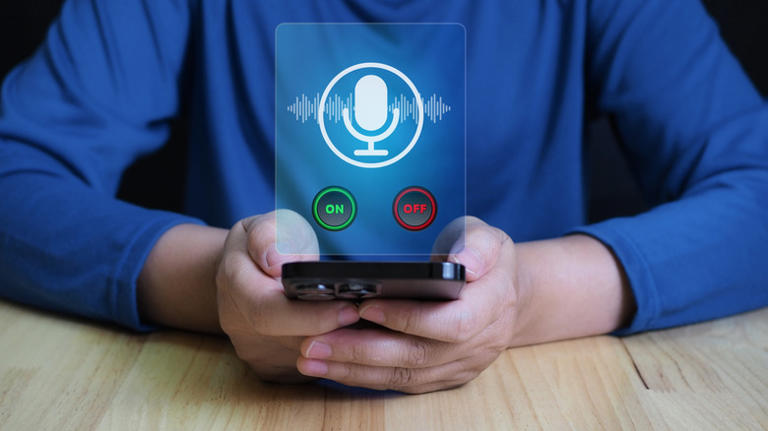 Phone with on and off options to begin call recording or stop it.