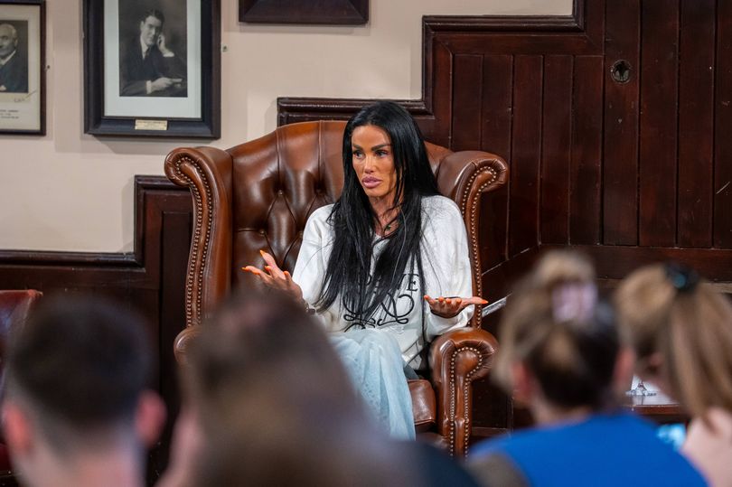 CAMBRIDGE, CAMBRIDGESHIRE - MAY 07: Katie Price speaks at The Cambridge Union on May 07, 2025 in Cambridge, Cambridgeshire. (Photo by Nordin Catic/Getty Images for The Cambridge Union)