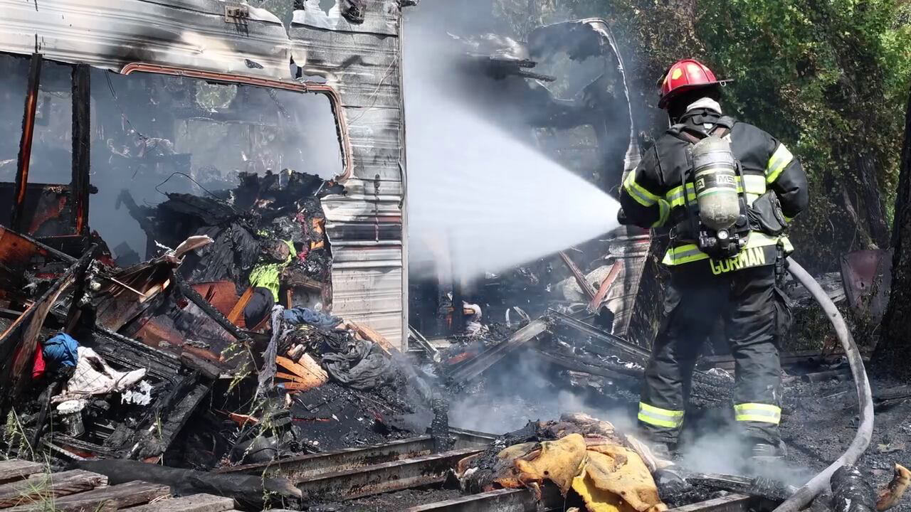 Marion County firefighters battle destructive RV fire