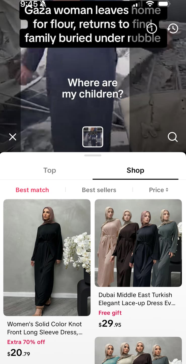 Tiktok: quand l'IA de sa boutique en ligne associe des vidéos dramatiques de Gaza et des produits à acheter