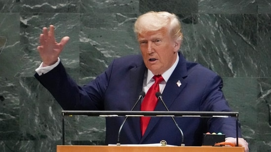 US President Donald Trump delivers remarks to the United Nations General Assembly at the UN headquarters in New York City on September 23, 2025.