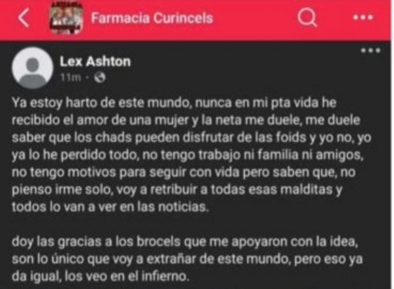 Aparentemente, el sospechoso realizó publicaciones antes del crimen | Facebook|Aparentemente, el sospechoso realizó publicaciones antes del crimen | Facebook (No me quiero morir en CCH Sur).