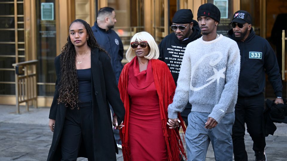 Sean 'Diddy' Combs's children Chance Combs, left, and Christian Combs, right, along the mogul's mother Janice Combs walked together following a pre-trial hearing at the Southern District of New York Federal Court in New York in March. - Angela Weiss/AFP via Getty Images