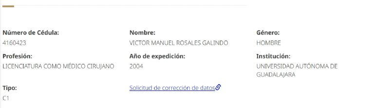 Cédula de Víctor Manuel Rosales Galindo como MC