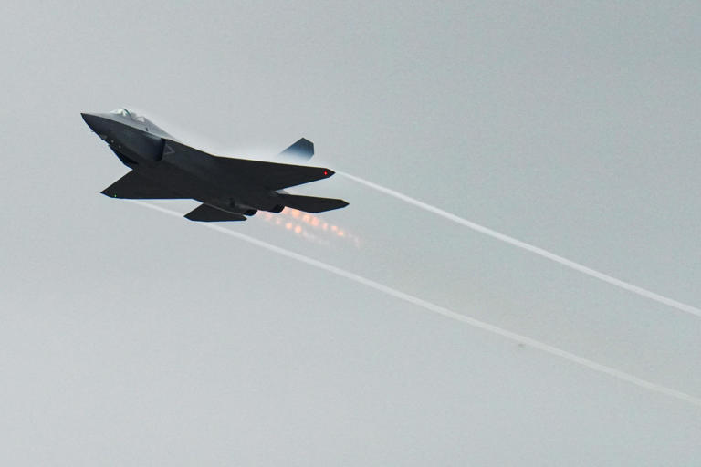 A J-35 fighter flies during the Zhuhai Air Show in 2024. Song Zeyi/VCG via Getty Images