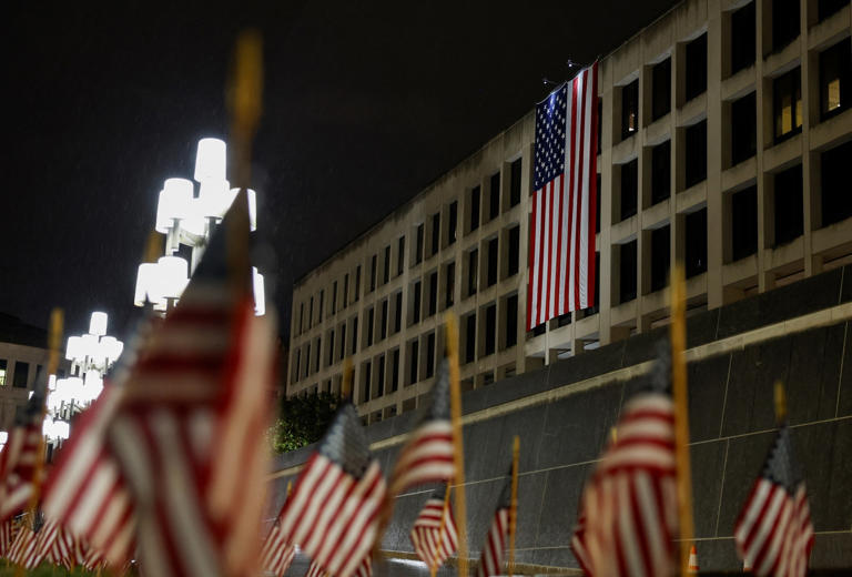 Daniel Becerril/Reuters - PHOTO: An American flag hangs on the U.S. Department of Labor headquarters, in Washington, D.C., U.S., September 16, 2025.