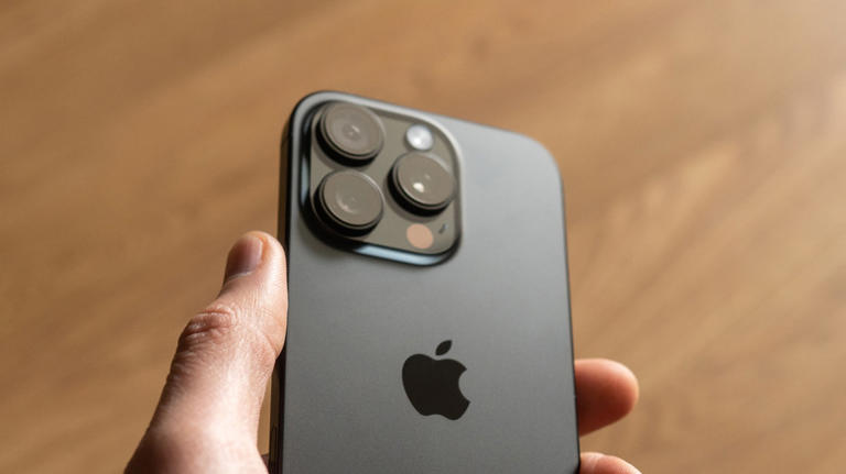 A close up of an iPhone camera system.