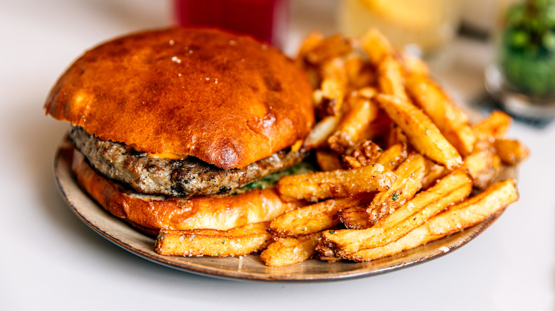 burger with fries