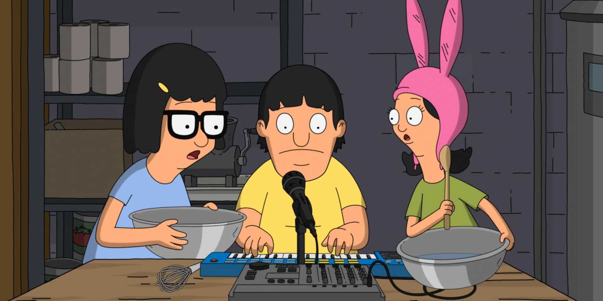 Tina, Gene, and Louise Belcher in the Bob's Burgers season 16 premiere