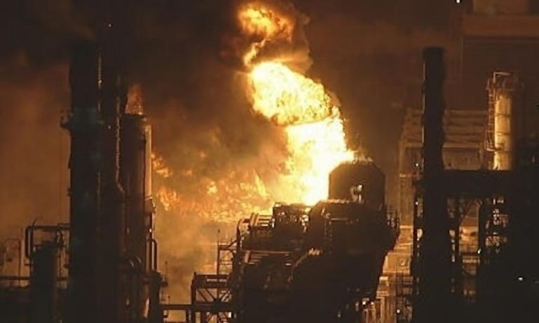 Firefighters battle large fire at Chevron refinery in Southern California
