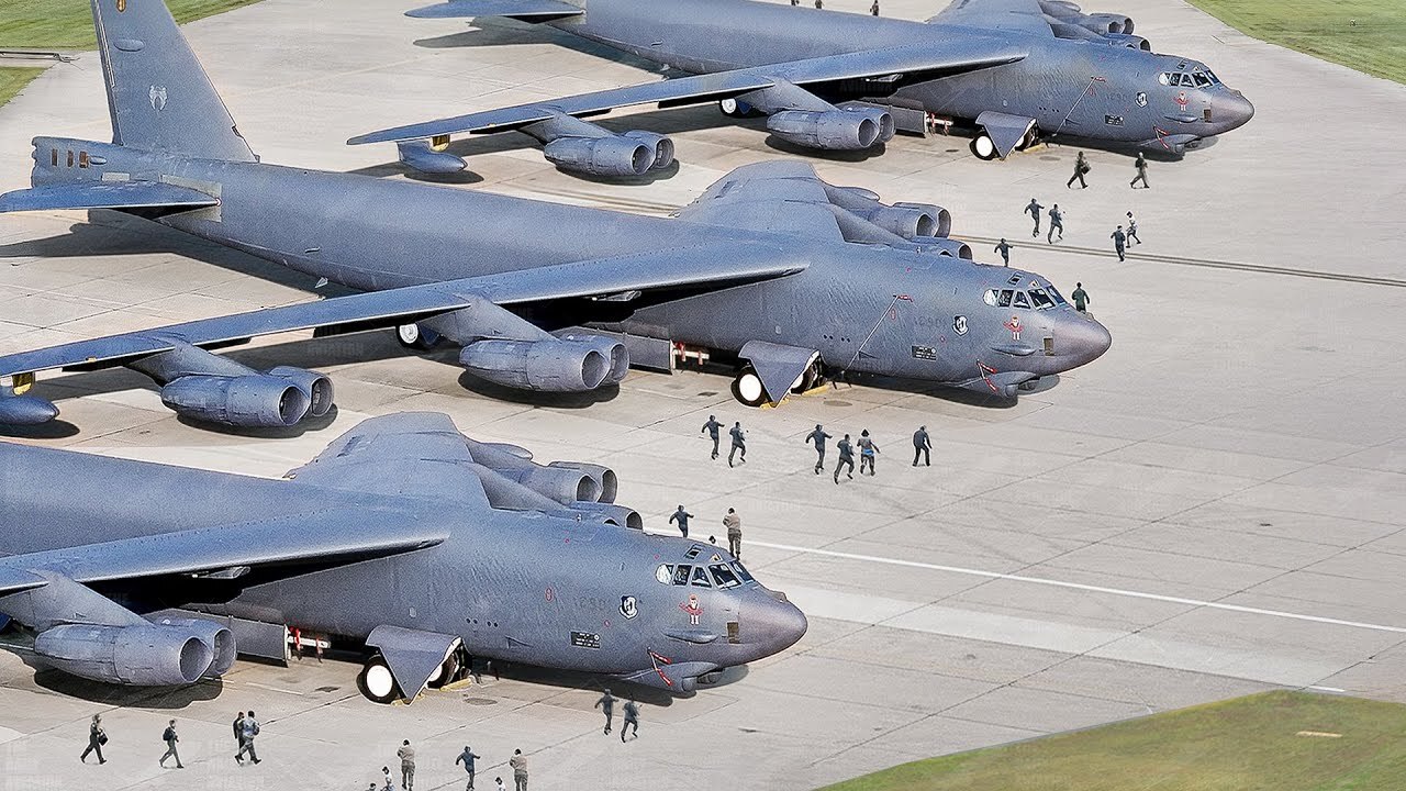 US Pilots Rush & Start Their Massive B-52 Bombers for Scary Mass Takeoff