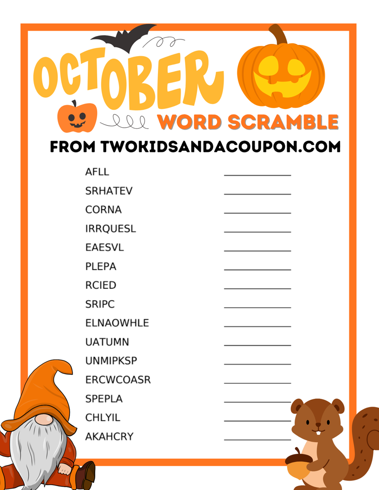 You'll be fall-ing for this printable October word scramble