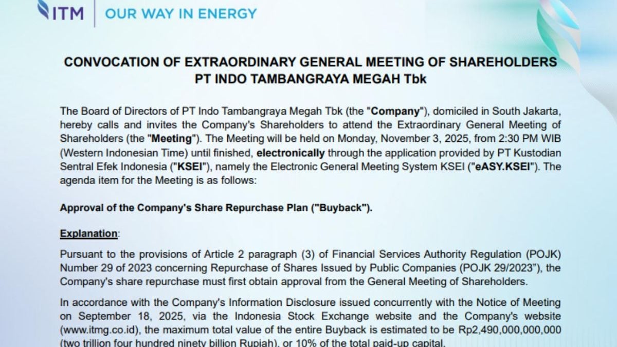 ITMG Siap Beli Kembali Saham dengan Dana Rp 2,49 Triliun