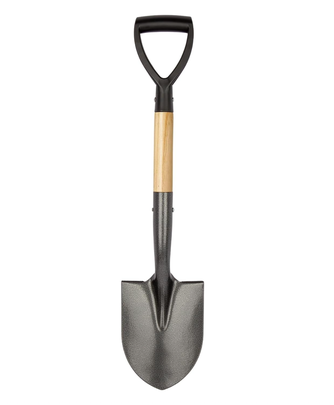 A short metal garden shovel