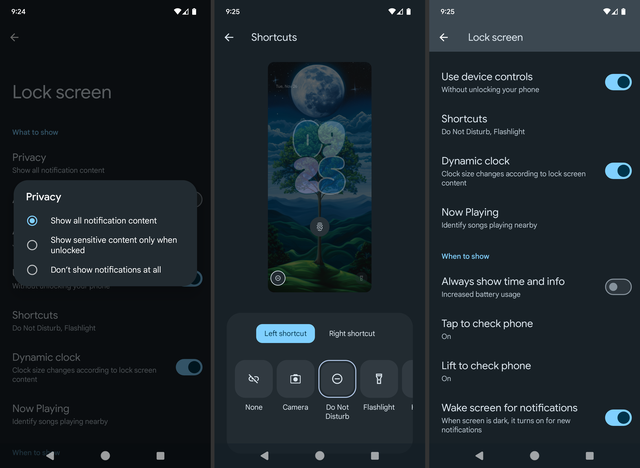 The lock screen settings on an Android phone