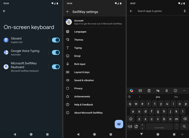 Microsoft's SwiftKey keyboard settings on a Google Pixel phone