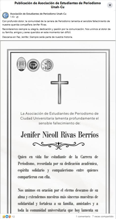 ¿Quién era Jenifer Rivas, presentadora de televisión que murió a los 21 años?. Fb: Asociación de Estudiantes de Periodismo Unah-CU