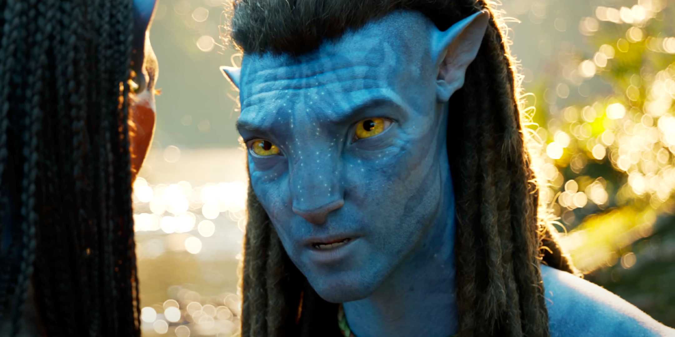 Jake Sully looking serious in Avatar Fire and Ash