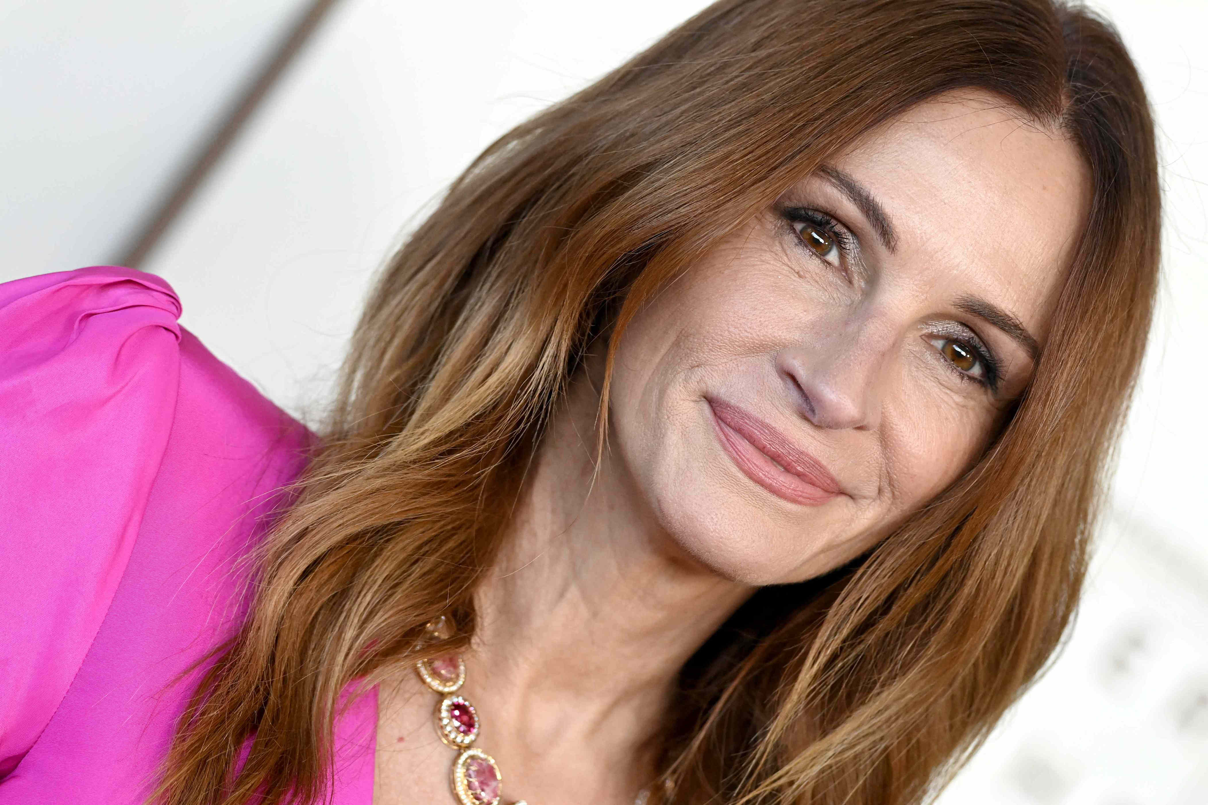 Julia Roberts Rewears a Barbie Pink Dress That Plunges to Her Ribs With  Statement Jewelry
