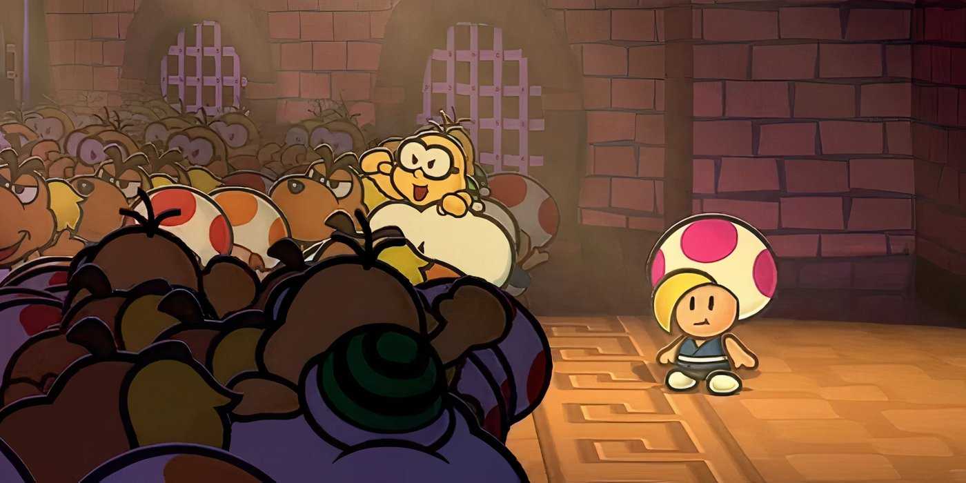 Pince Mush in front of an audience from Paper Mario: The Thousand Year Door