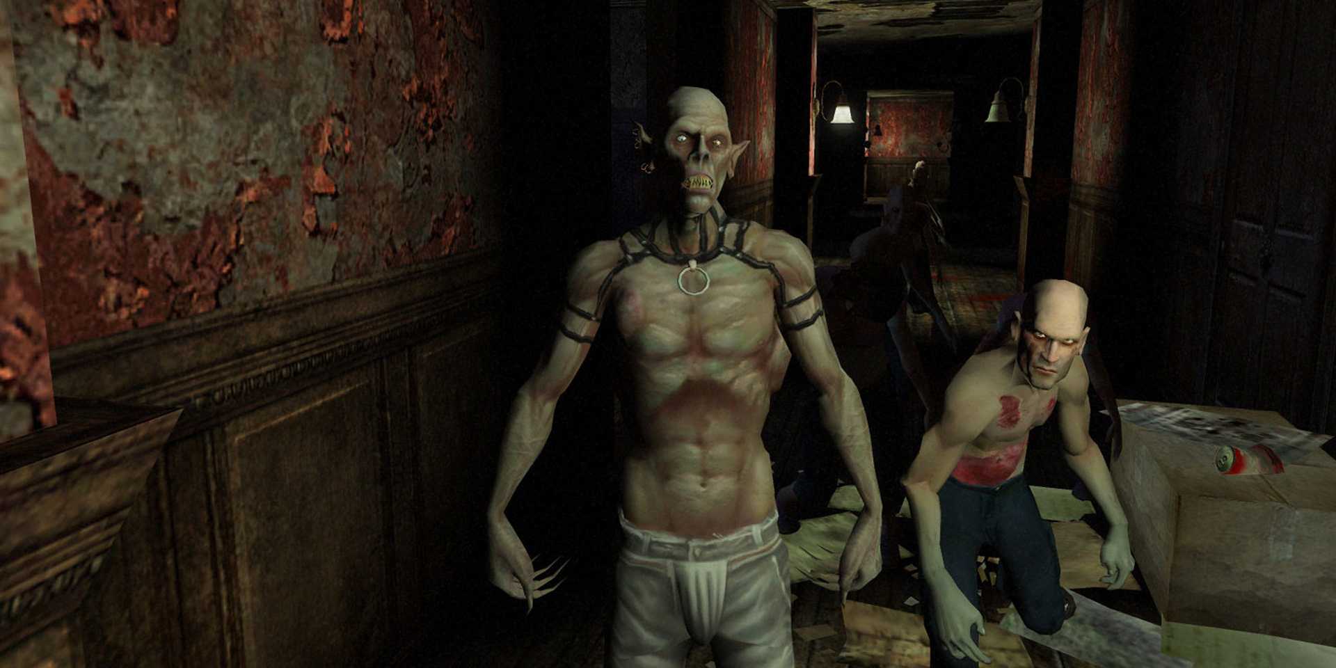 Vampire The Masquerade Bloodlines Characters in a dark hallway