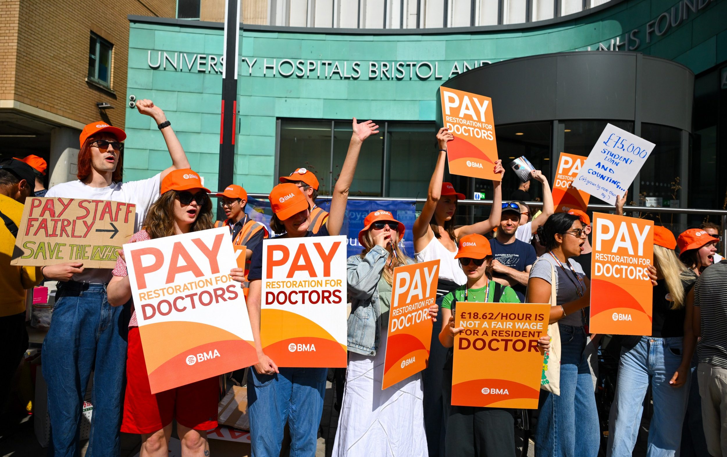 Doctors protested outside Bristol Royal Infirmary hospital in July - Finnbarr Webster/Getty