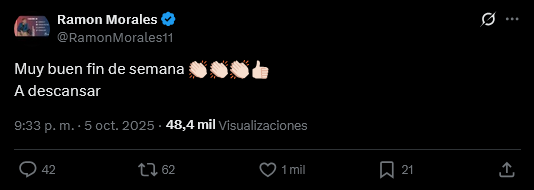 Mensaje de Ramón Morales en redes | X
