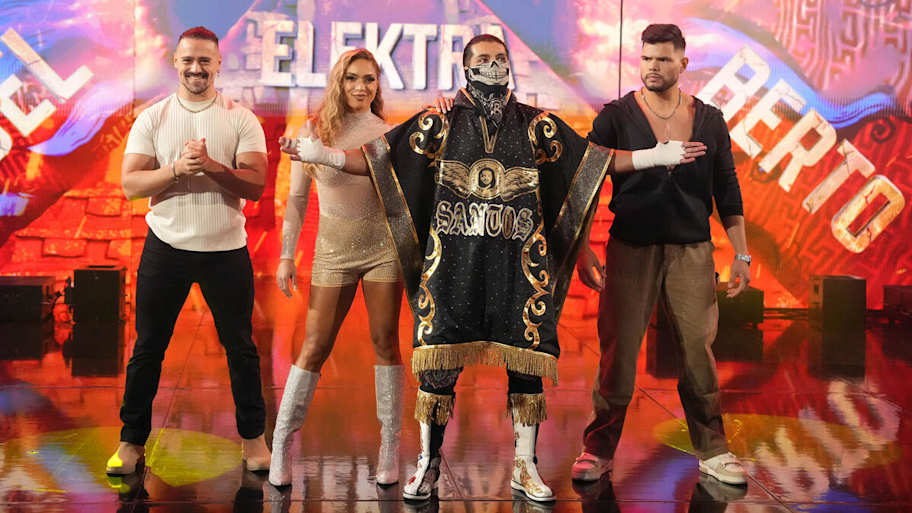Santos Escobar, Elektra Lopez, Angel and Berto make their way to the ring