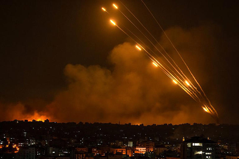 Rockets are fired toward Israel from the Gaza Strip, 8 October, 2023 AP Photo