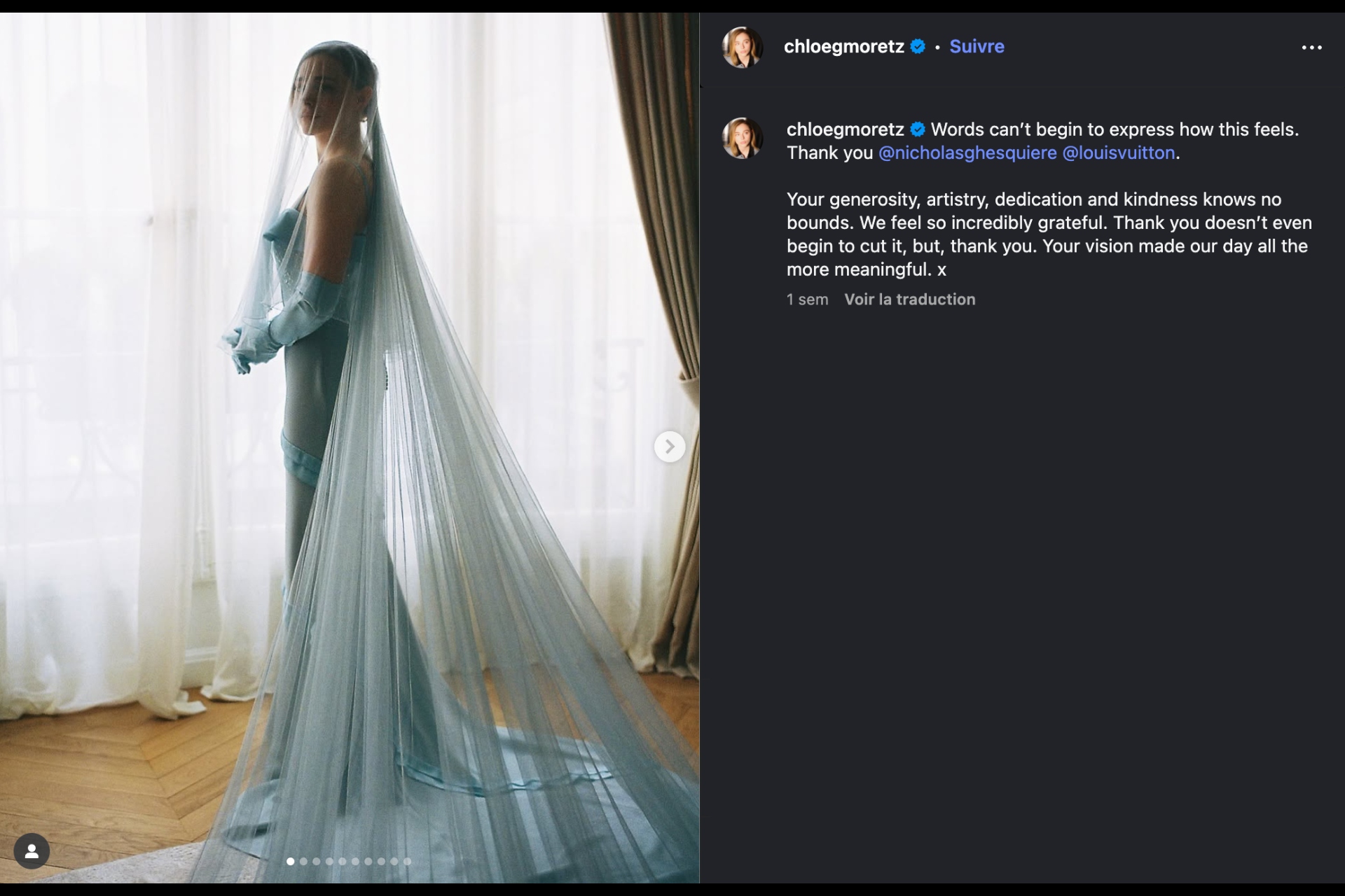 Chlo Grace Moretz married her Kate in a stunning blue Louis Vuitton dress