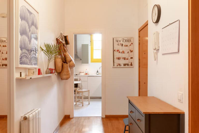 I'm putting a Dollar Tree cooling rack on my entryway wall, and it's so ...
